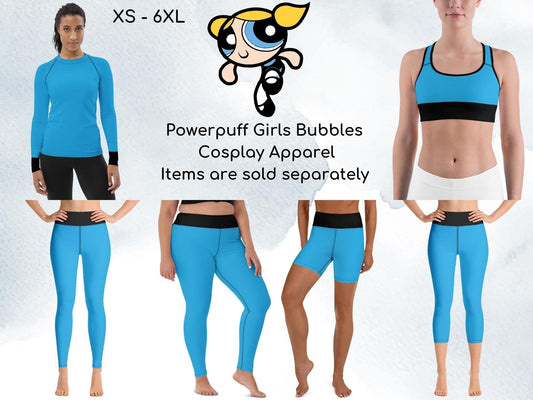 Anime Girls Bubbles Inspired Athletic Clothing, Yoga Leggings, Yoga Capris, Rash Guard, Sports Bra, Yoga Shorts, 90's Cartoon, Superhero