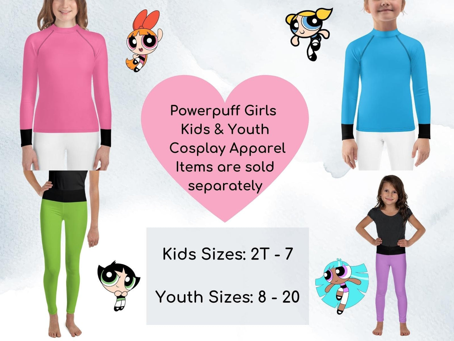Anime Girls Inspired Kids & Youth Rash Guard and Leggings, Cosplay Activewear, Halloween Costume, 90's Cartoon, Superhero, Pink Outfit