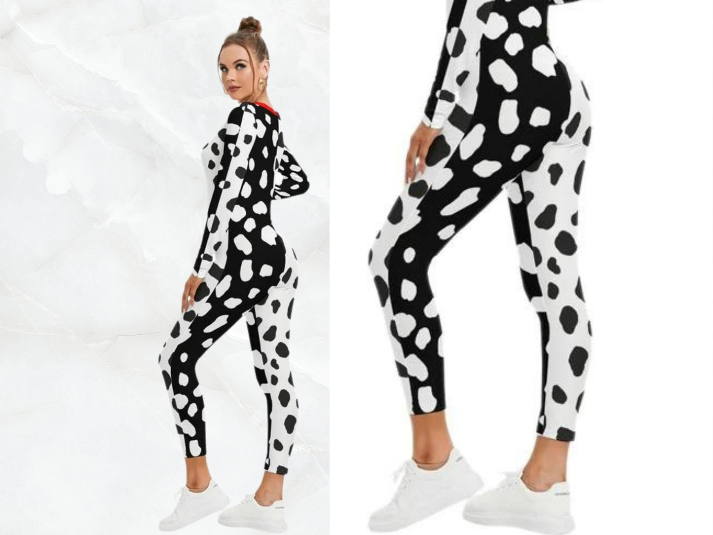 Cruel lady Dalmatians Inspired Women's Plunging Neck Jumpsuit, Disny Cosplay, Adult Halloween Costume, Gift for Her, Sexy Bodysuit