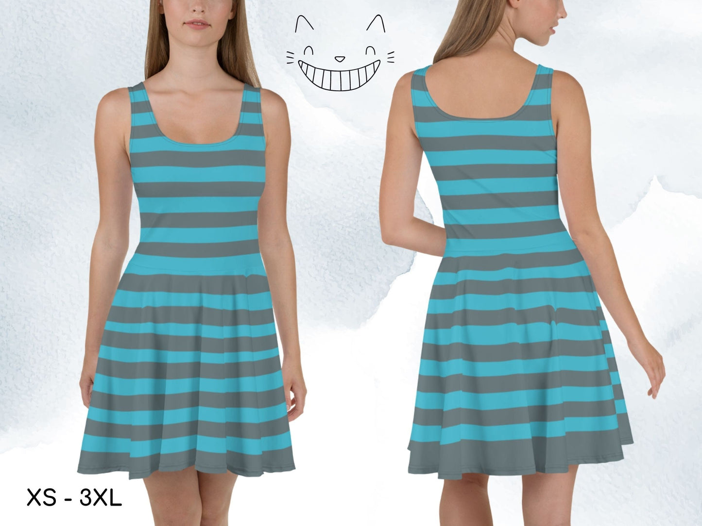 Cheshire Cat Blue Inspired Skater Dress, Alice in Wonderland, Adult Halloween Costume, Gift for Her, Cosplay Dress, Skater Dress