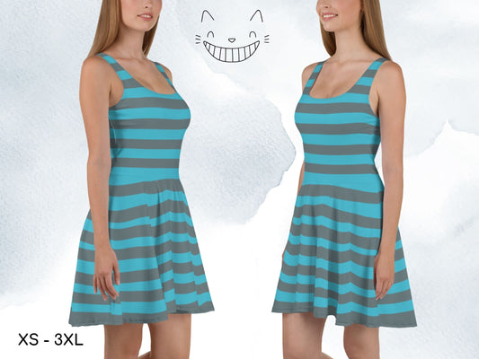 Cheshire Cat Blue Inspired Skater Dress, Alice in Wonderland, Adult Halloween Costume, Gift for Her, Cosplay Dress, Skater Dress