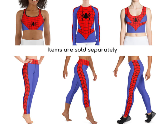 Spider Inspired  Leggings, Rash Guard, Yoga Leggings & Capris, Crop Top, Halloween Costume, Cosplay, Comics, Super, Hero