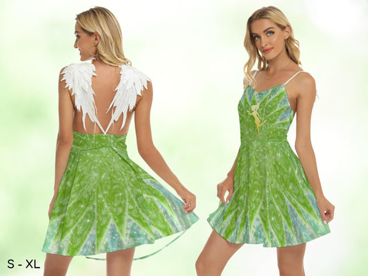 Tinkerbell  Dress with Wings, Halloween Dress, Gift for Her, Peter Pan, Angel Wings, Fairy Wings, Adult Halloween Costume, Sexy Dress