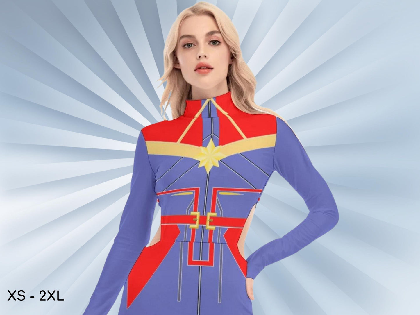 Captain Hollow Waist Sexy Dress,, Comics Captain, Cosplay Dress, Adult Halloween Costume Birthday, Gift for Her,  Marvel Woman, Sexy Dress