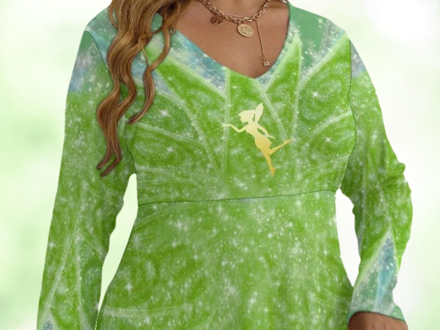 Tinkerbell Inspired Plus Size Harlequin Women's Long Sleeve Dress (Plus Size), Gift for Her, Halloween Dress, Adult Halloween Costume