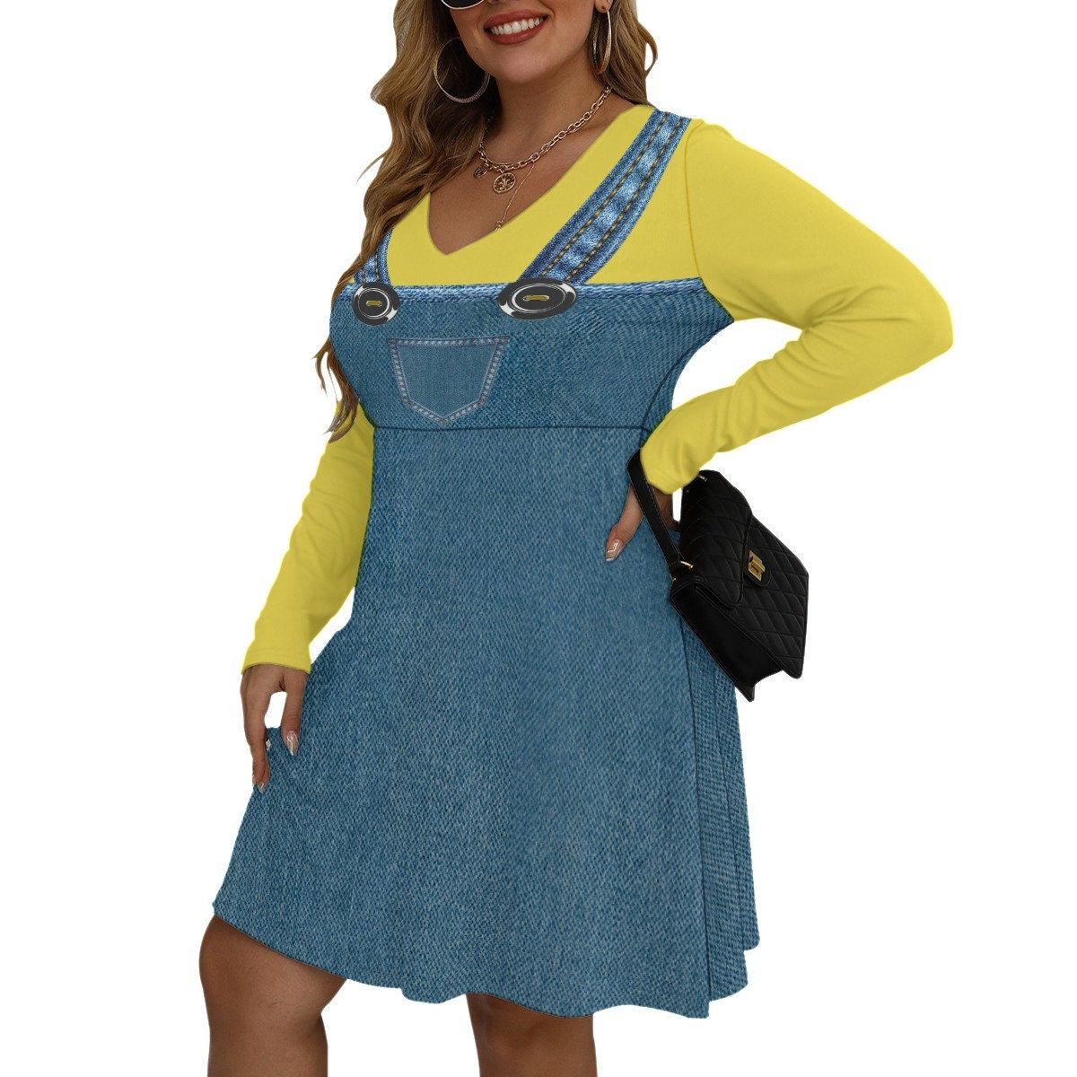 Yellow Henchmen Plus Size Skater Dress, Adult Halloween Costume, Gift for Her, Halloween Dress, Yellow Bananas, Cosplay Dress, Dress