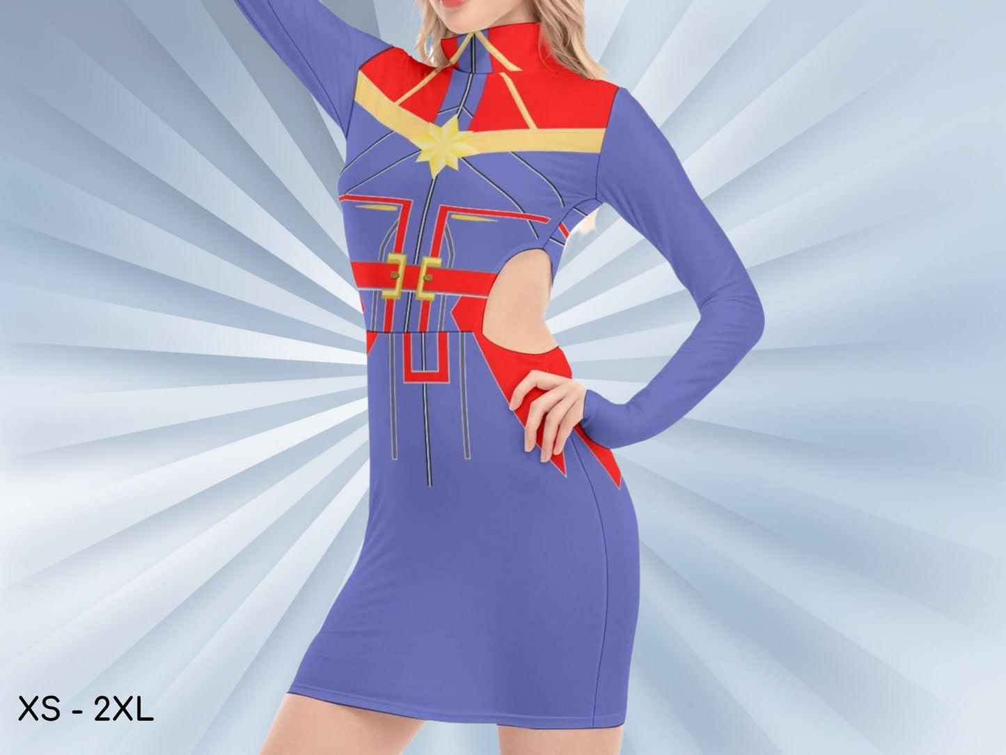 Captain Hollow Waist Sexy Dress,, Comics Captain, Cosplay Dress, Adult Halloween Costume Birthday, Gift for Her,  Marvel Woman, Sexy Dress
