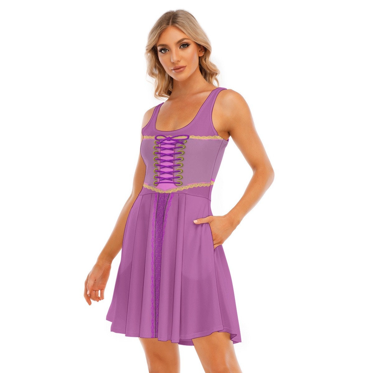 Rapunzel Women's Tank Vest Dress, Sexy Dress, Adult Halloween Costume, Halloween Dress, Cosplay Dress, Gift for Her, Bound, Dapper Day