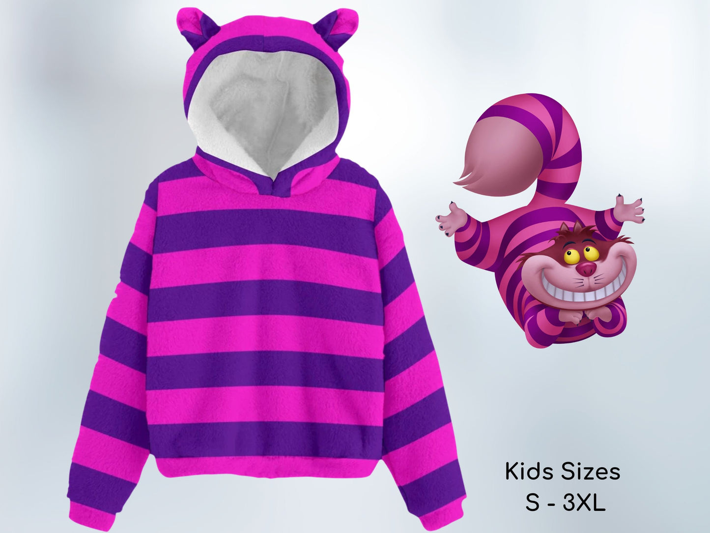 Cheshire Cat Kids Hoodie Ears Harajuku Clothing Kids Cosplay Alice in Wonderland Mad Hatter Tea Party Gifts for Kids Halloween Costume Kids