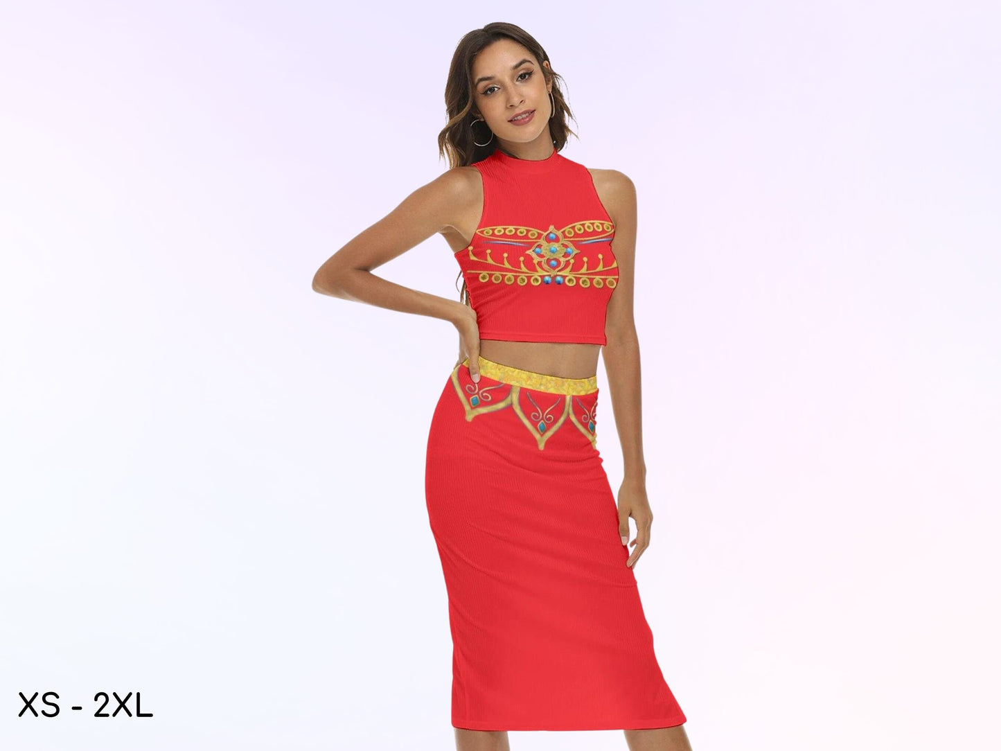 Jasmine Princess Red & Gold Women's Tank Top Split High Skirt Set, Gift for Her, Halloween Adult Costume, Bound, Halloween, Aladdin Costume