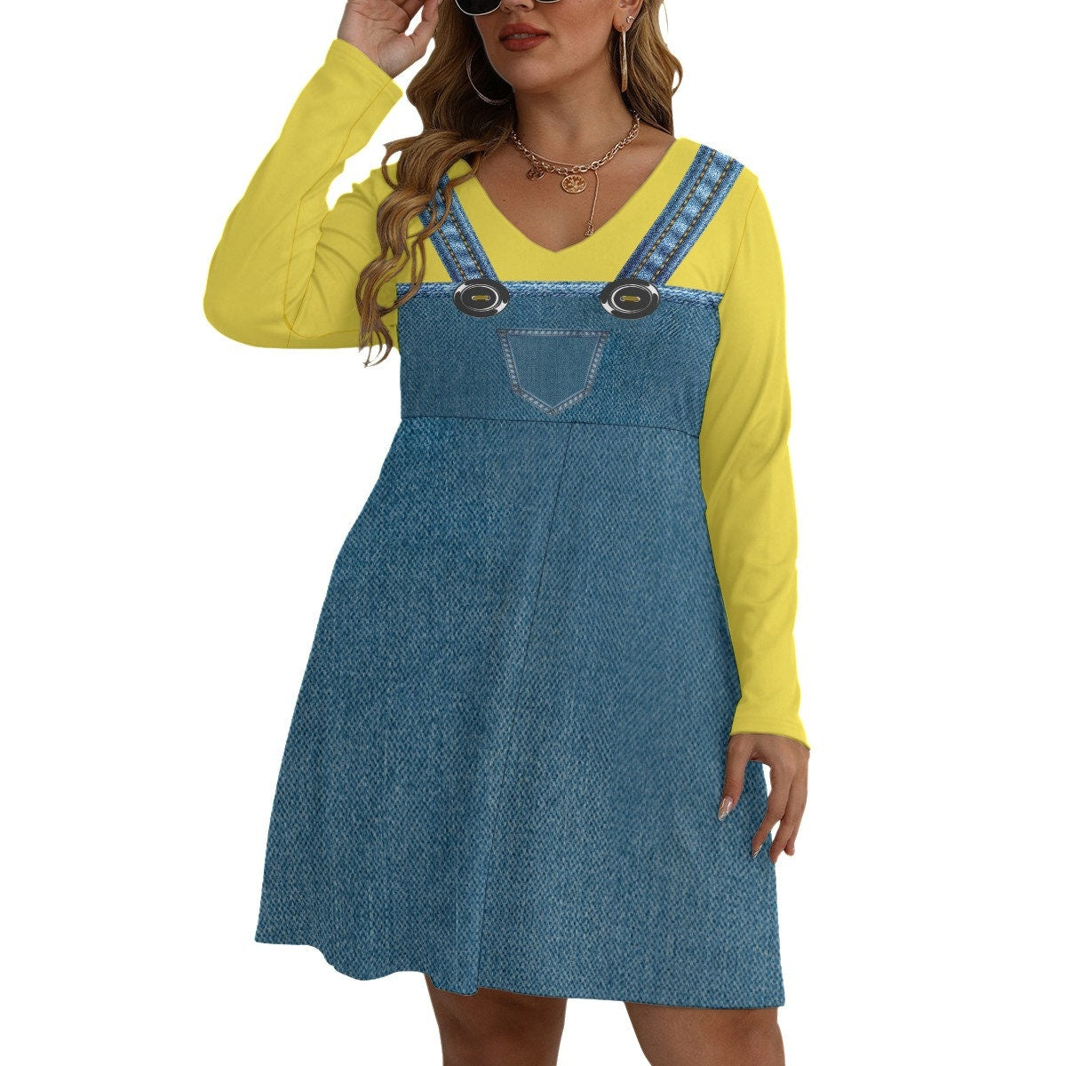 Yellow Henchmen Plus Size Skater Dress, Adult Halloween Costume, Gift for Her, Halloween Dress, Yellow Bananas, Cosplay Dress, Dress