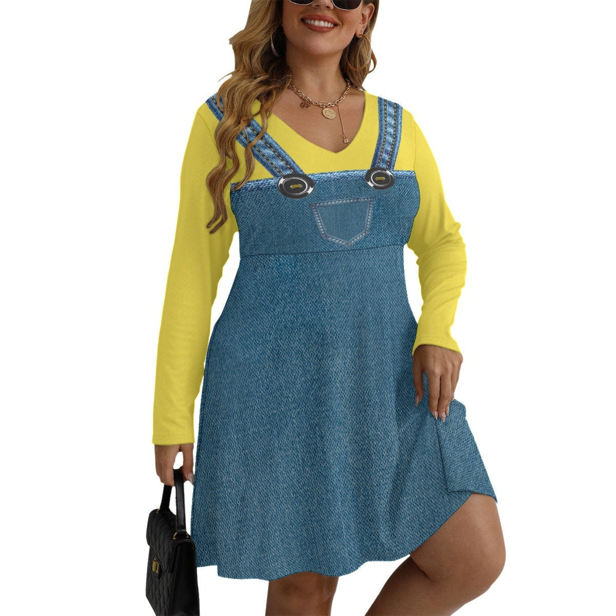 Yellow Henchmen Plus Size Skater Dress, Adult Halloween Costume, Gift for Her, Halloween Dress, Yellow Bananas, Cosplay Dress, Dress