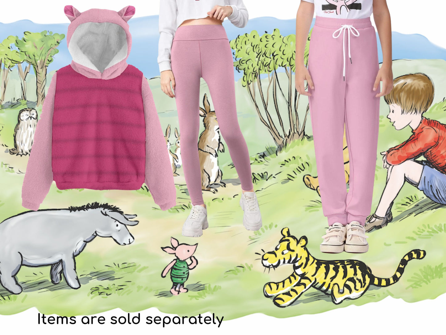 Winnie the Pooh Piglet Set for Kids, Hoodie with Ears, Leggings Sweatpants, Gift for Her, Gift for Him, Halloween Costumes, Cosplay, Fall