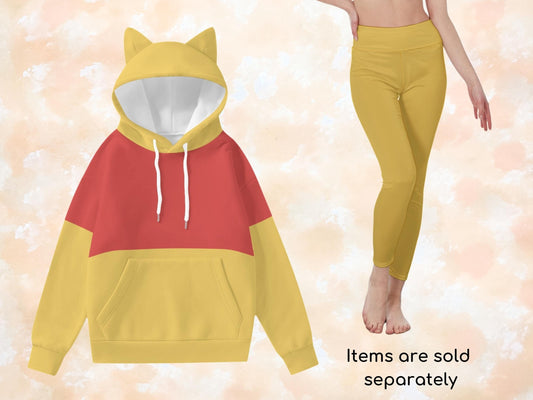 Winnie the Pooh Women's Hoodie with Ears & Leggings, Halloween Adult Costume, Gift for Her, Halloween Costumes, Hundred Acre Wood, Cosplay