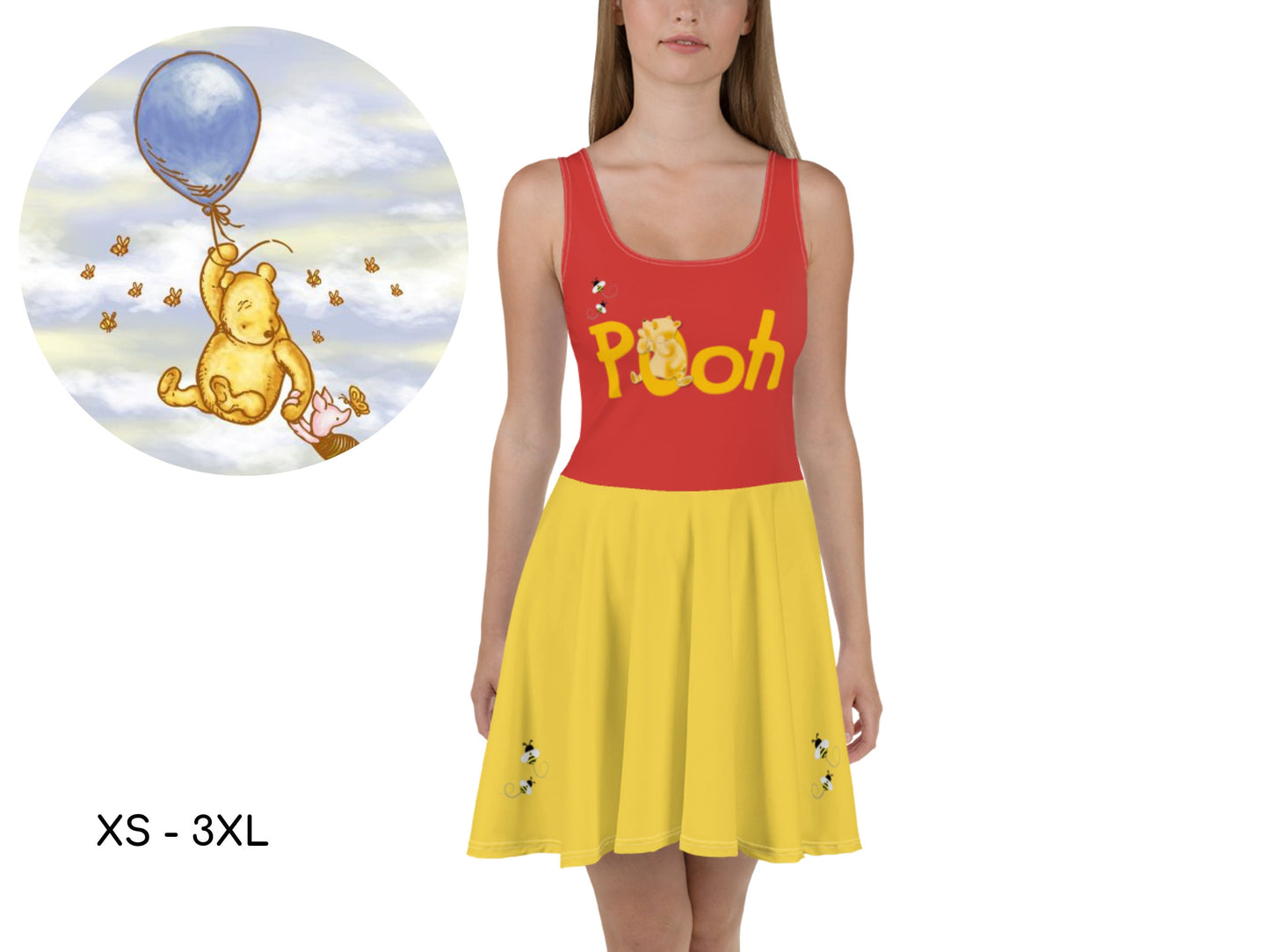 Winnie the Pooh Skater Dress, Classic Winnie the Pooh, Gift for Her, Halloween Adult Costume, Cosplay, Harajuku, Birthday Gift, Vintage Pooh