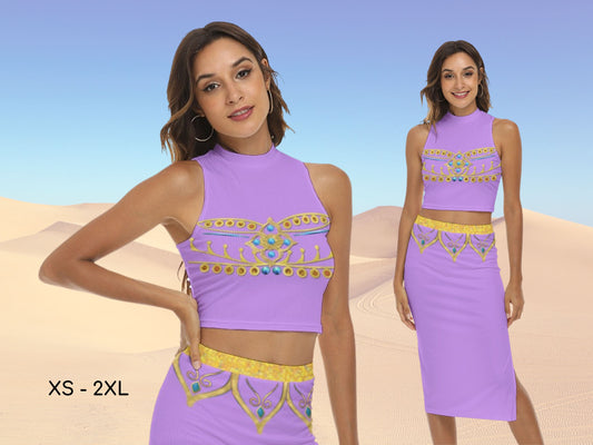 Jasmine Inspired Purple Women's Tank Top Split High Skirt Set, Gift for Her, Halloween Costume, Cosplay Costume, Dapper Day, Bound, Princess