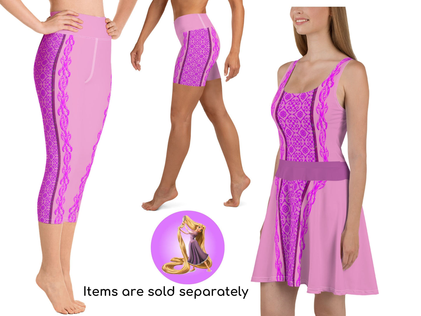 Rapunzel Tangled Skater Dress Yoga Leggings & Shorts, Halloween, Cosplay, Gift for Her, Birthday Party